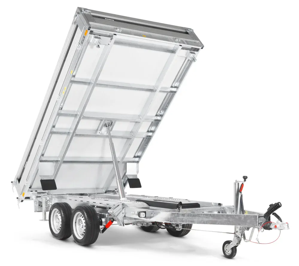 Třístranný elektrohydraulický sklápěč Brenderup TT5375ATB INTEGROVANÉ ALU NÁJEZDY 375 x 180 x 35 cm | 3500 kg