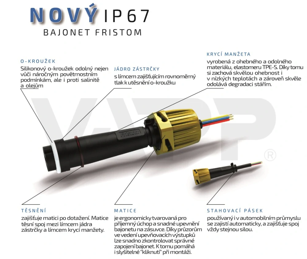 Zástrčka - bajonet Fristom IP67 6-pólový 1 nebo 2 vývody