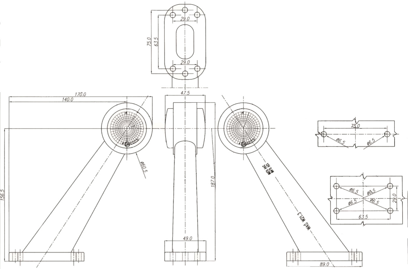 Svítilna doplňková obrysová LED WAS 295BC, 12-24V, pravá 186 mm 