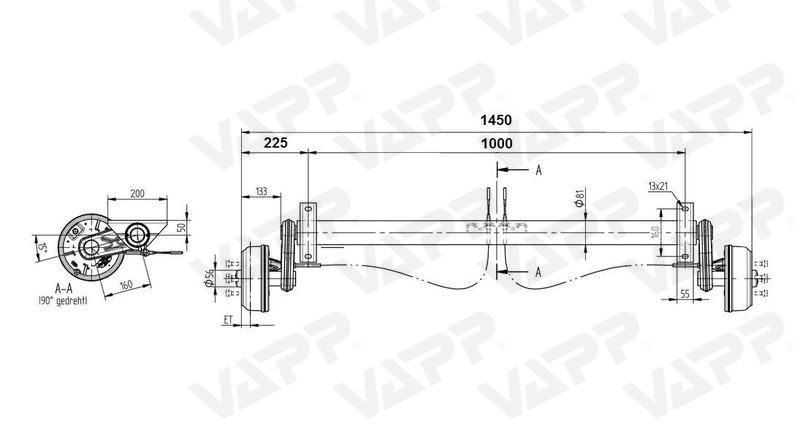 Náprava KNOTT GB 10 (1000 kg) b=1000 mm 200x50 (112x5)