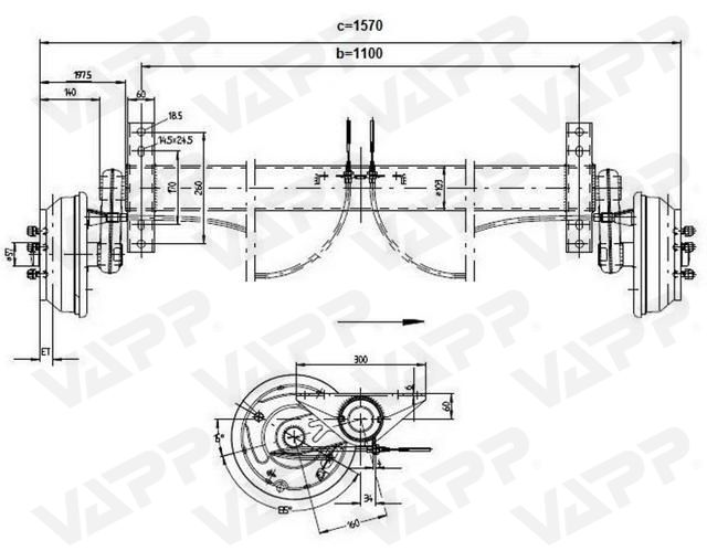 Náprava KNOTT GB 18 (1800 kg) b=1100 mm 250x40 (112x5)