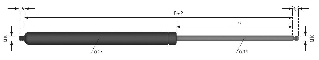 Plynová vzpěra AL-KO, E=453mm, C=200mm, 100-750N, M6-M6, ind. zakázka