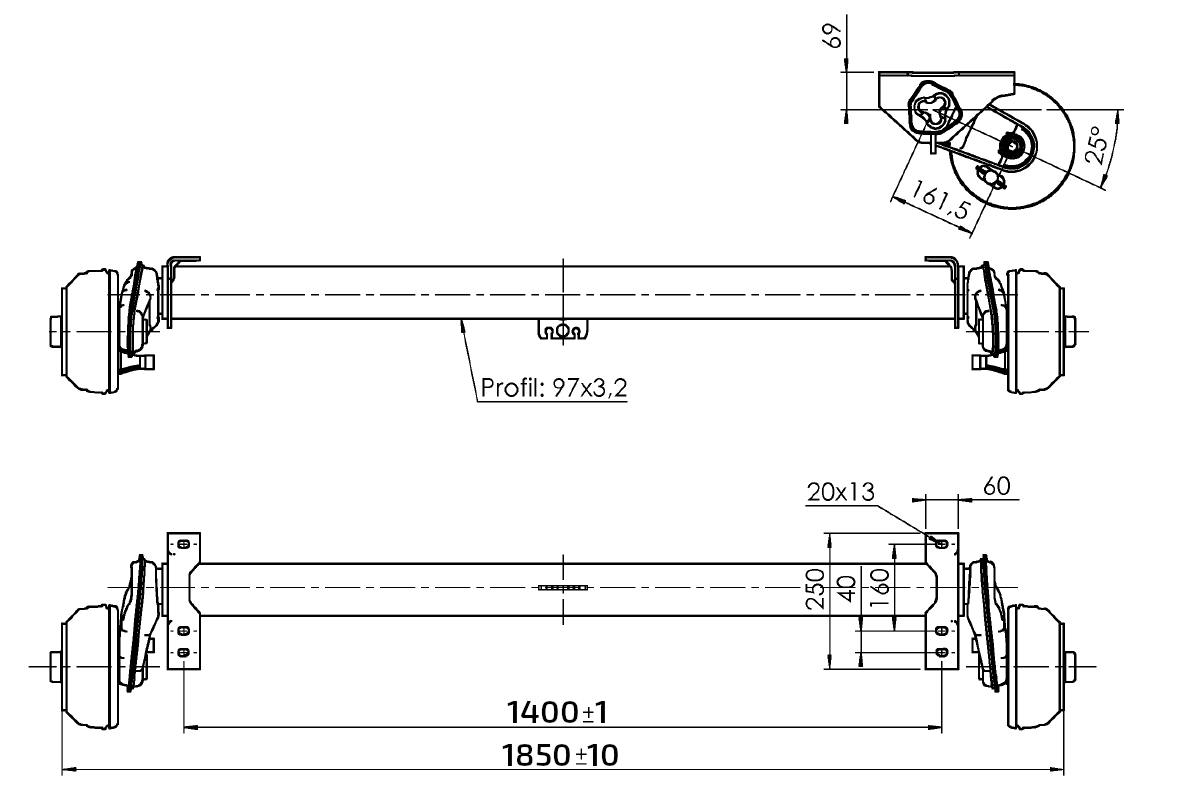 Náprava AL-KO Compact WASSER B 1200-6 (1350 kg) a=1400 mm, 112x5