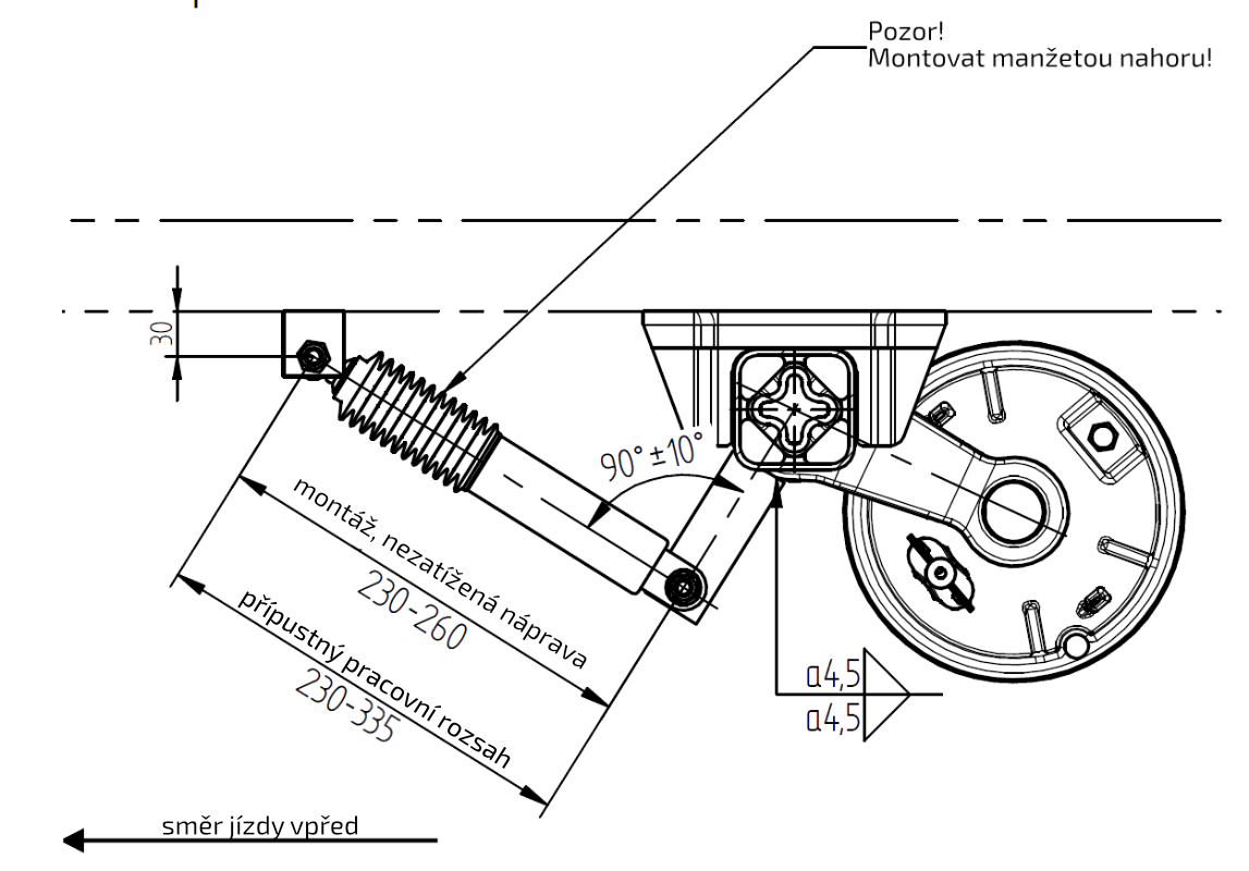 Tlumič k nápravě KNOTT (do 900kg/1 náprava) montáž před kolo, červený