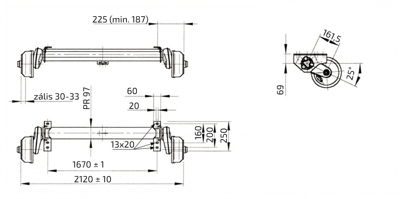 Náprava AL-KO Compact B 1200-6 (1350 kg) a=1670 mm, 112x5