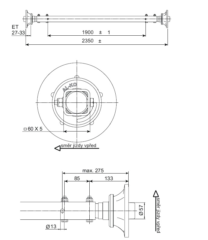 Náprava AL-KO Starr Plus LS (1500kg) a=1900 mm, 112x5