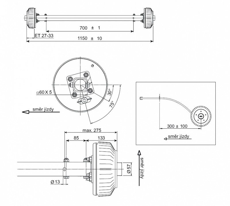 Náprava AL-KO Starr Plus BS (1500kg) a= 700 mm, 112x5