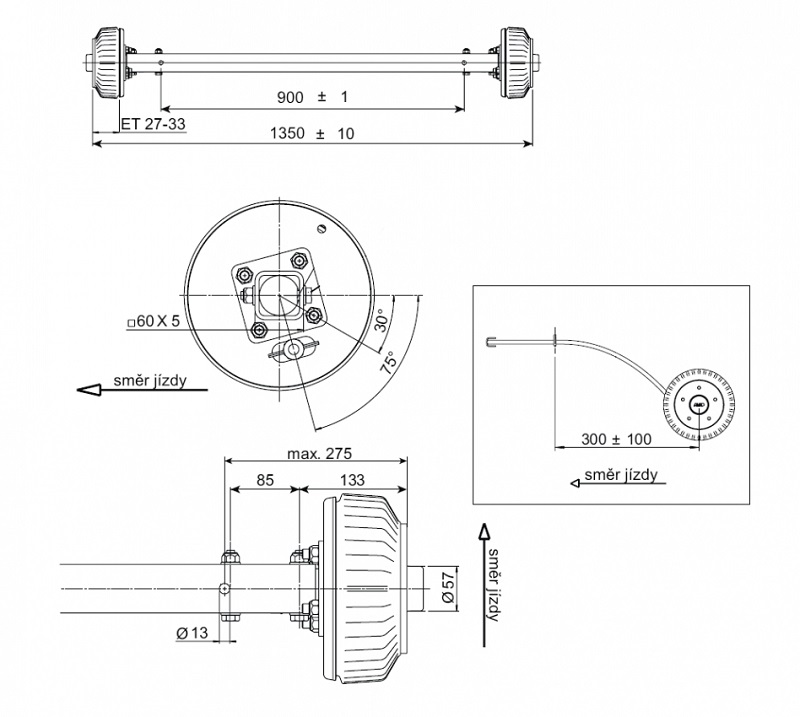 Náprava AL-KO Starr Plus BS (1500kg) a= 900 mm, 112x5