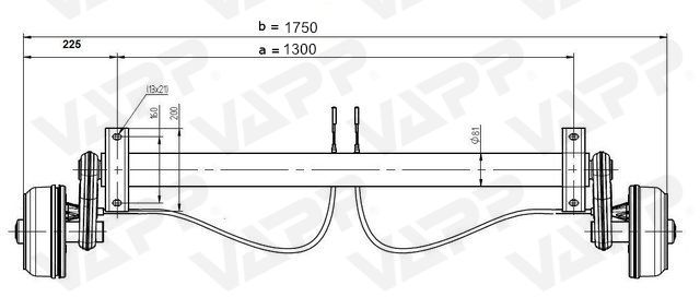 Náprava KNOTT GB 10 (1050 kg) b=1300 mm 200x50 (100x4) kovaná ramena