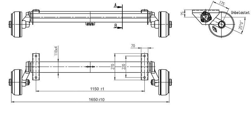 Náprava AL-KO Plus B 1800-9 (1800 kg) a=1150mm, 112x5