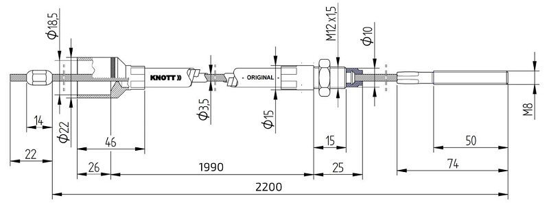 Lanovod brzdový KNOTT nerez 1990/2200 mm, závit M8