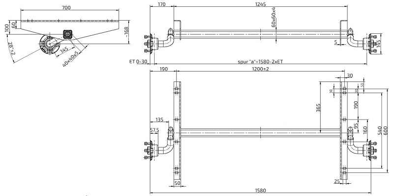 Náprava KNOTT VG7L, b=1200 mm/c=1580 mm, 100x4 STEMA
