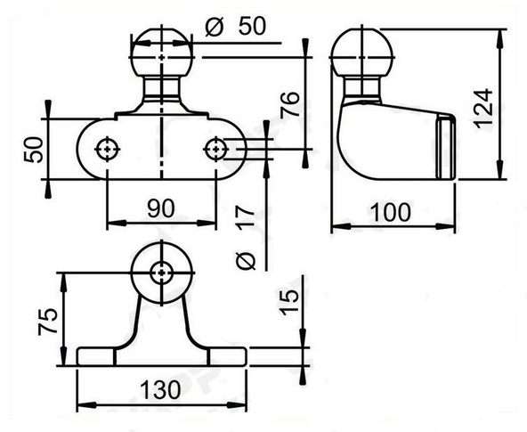 Koule ISO 50 AL-KO BC75/200 EA 90, pr. 50 mm, 3500 kg, příruba, nevhodná pro stabilizátor
