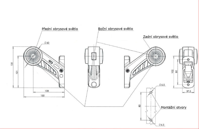 Svítilna doplňková/boční obrysová LED WAS W77.2 RF/577 BCP, 12-24V, pravá 