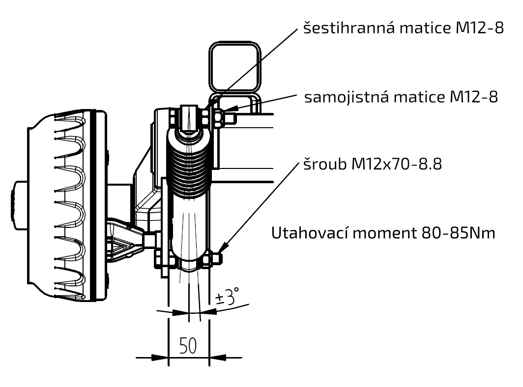 Tlumič k nápravě KNOTT (do 1300kg/1 náprava) montáž před kolo, zelený