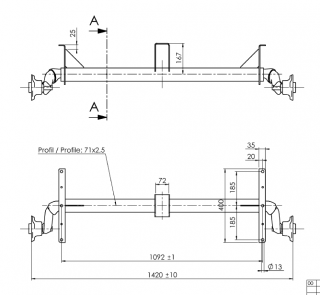 Náprava AL-KO OPTIMA UBR 700-5 (750 kg) a=1092 mm, 100x4, vysoké patky (Agados, 