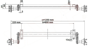 Náprava KNOTT G 13 (1300 kg) b=800 mm, 100x4, nízké patky