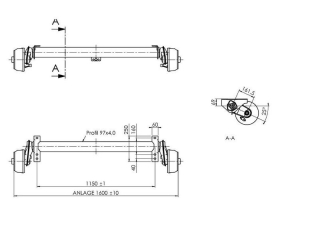 Náprava AL-KO B 1600-3 (1500 kg) a=1150 mm, c=1600 mm, 112x5
