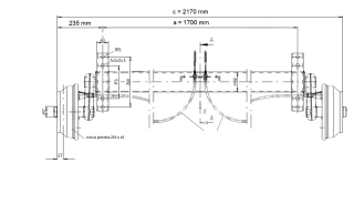 Náprava KNOTT GB 18 (1800 kg) b=1700 mm 25 stupňů 250x40 (112x5)
