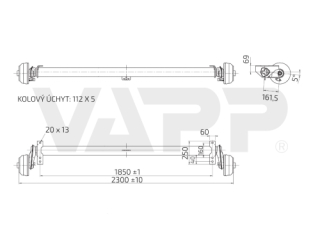 Náprava AL-KO Compact B 1200-6 (1350 kg) a=1850 mm, c=2300 mm, 5°, 2051, 112x5