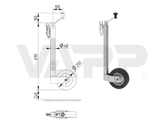 Kolečko opěrné drážkované s pojistkou KNOTT TK48 200x60 200 kg